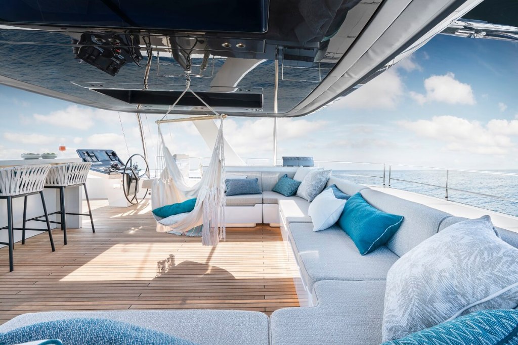 Sunreef Yachts, Sunreef 80, Polish, luxury, sailing, catamaran, Grey B, custom, owner, family, flybridge, forward terrace, saloon, cockpit, aft, cabins, lower deck, decor
