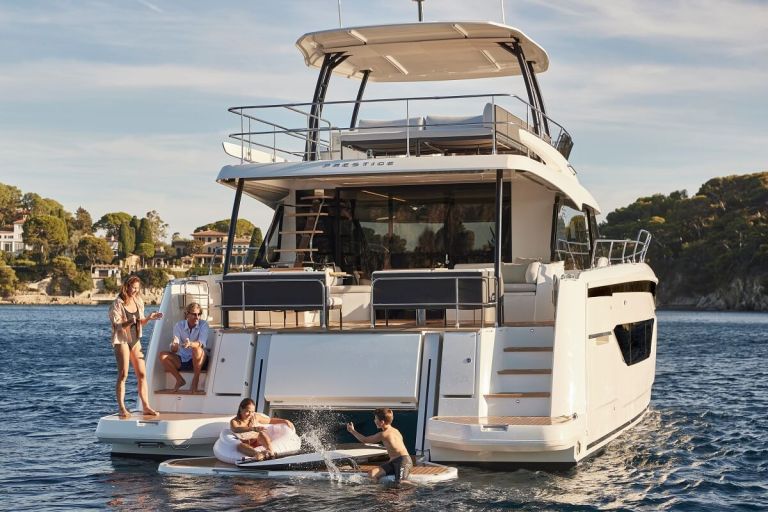 Prestige, M48, catamaran, power, powercat, M-Line, multihull, Erwin Bamps, Rosalie Le Gall, Garroni Design, Vittorio Garroni, Camillo Garroni, Valentina Militerno de Romedis, Cannes Yachting Festival, Boot Dusseldorf, Asia Yachting, Olivier Besson, Philippe Briand, Siemens, Roda, Samsung, Miami International Boat Show, Japan International Boat Show, Sanctuary Cove International Boat Show, Australia