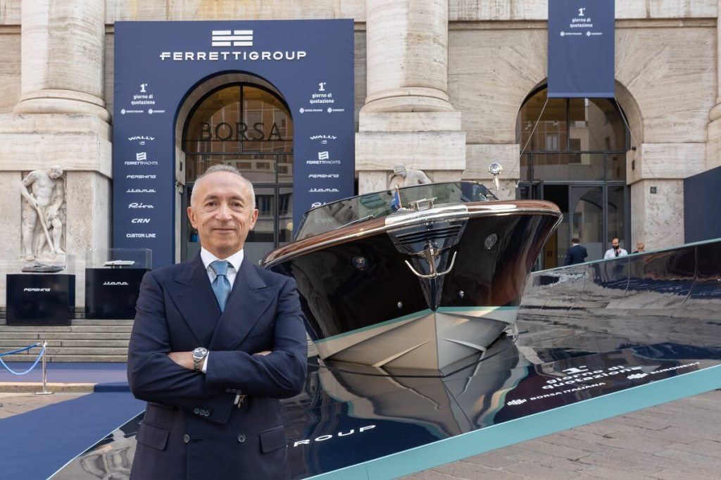 Ferretti Group, Euronext Milan, Italy, Hong Kong, Stock Exchange, Affari, Borsa Italiana, Riva, Anniversario, Ferretti Yachts, Custom Line, CRN, Pershing, Itama, Wally, Alberto Galassi, Asia, Europe