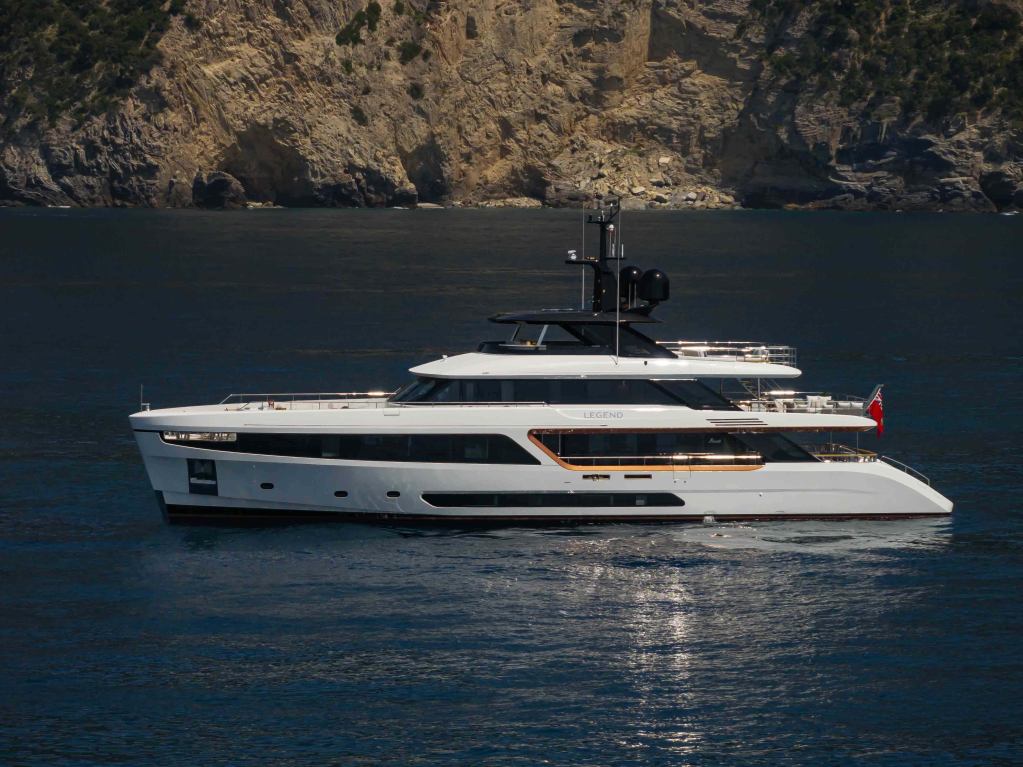 Motopanfilo M/Y Legend has sharp angles and sinewy lines tradition meets tomorrow on Motopanfilo M/Y Legend Warm woods and rounded edges on Motopanfilo M/Y Legend Fabrics by Lora Piana on Motopanfilo M/Y Legend Motopanfilo M/Y Legend’s master suite is forward on the main deck Motopanfilo M/Y features whale rib design Motopanfilo M/Y designed by Francesco Struglia