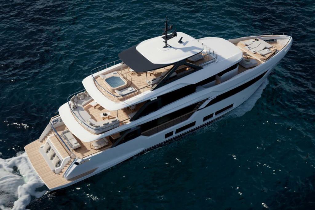 Motoryacht, superyacht, Ferretti Group, Custom Line Navetta 35, new build, ACPV Architects, Antonio Citterio, Patricia Viel, Filippo Salvetti