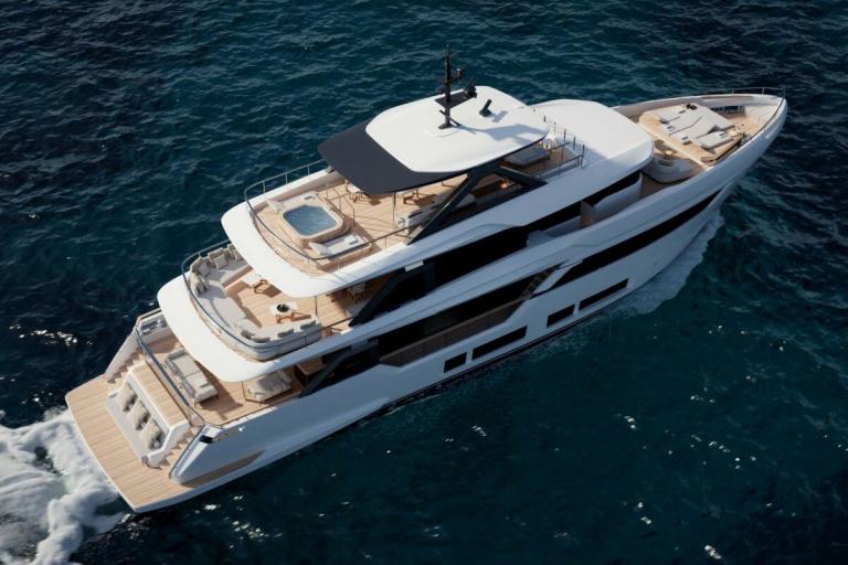 Motoryacht, superyacht, Ferretti Group, Custom Line Navetta 35, new build, ACPV Architects, Antonio Citterio, Patricia Viel, Filippo Salvetti